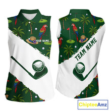 Load image into Gallery viewer, Women's parrot palm tree golf sleeveless polo shirt mockup tropical golf apparel