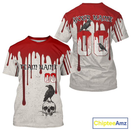 Custom Red Blood Skull Raven Baseball Shirt For Men Horror Halloween Baseball Jerseys NYN1386