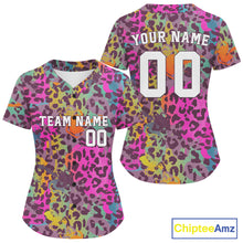 Load image into Gallery viewer, Custom Colorful Leopard Baseball Shirt For Women Graffiti Authentic Baseball Jersey NYN1390