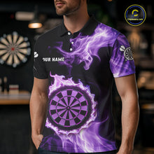 Load image into Gallery viewer, Custom Black And Purple Flames Dartboard Dart Men Polo Jerseys Outfits Dart Team Shirt NYN1661