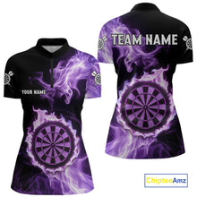 Load image into Gallery viewer, Custom Black And Purple Flames Dartboard Dart Women Polo Jerseys Outfits Dart Team Shirt NYN1661