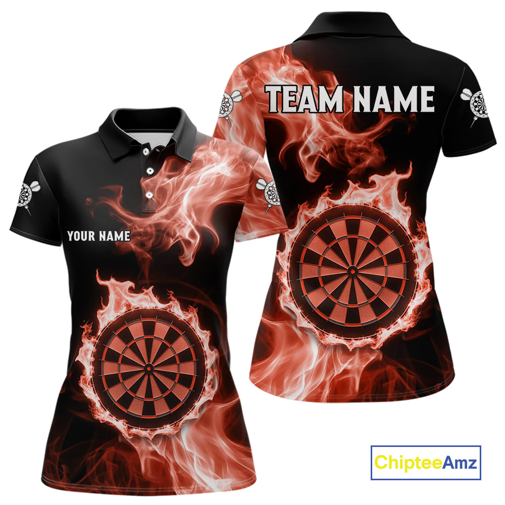 Custom Black And Orange Flames Dartboard Dart Women Polo Jerseys Outfits Dart Team Shirt NYN1662