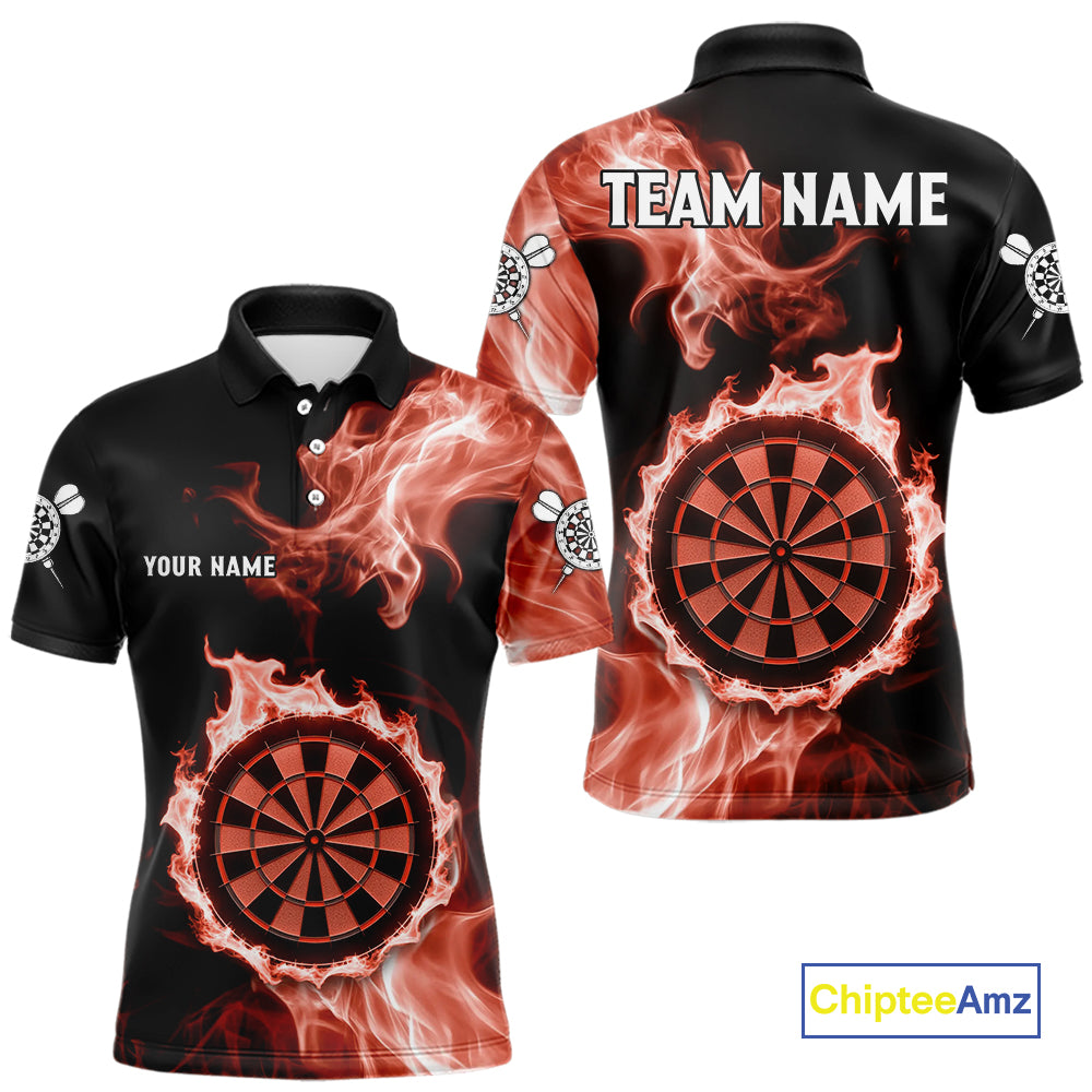 Custom Black And Orange Flames Dartboard Dart Men Polo Jerseys Outfits Dart Team Shirt NYN1662