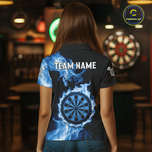 Load image into Gallery viewer, Custom Black And Blue Flames Dartboard Dart Women Polo Jerseys Outfits Dart Team Shirt NYN1663