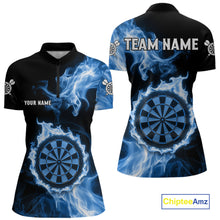 Load image into Gallery viewer, Custom Black And Blue Flames Dartboard Dart Women Polo Jerseys Outfits Dart Team Shirt NYN1663