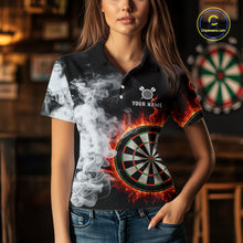 Load image into Gallery viewer, Custom White Smokes Red Flames Dartboard Dart Women Polo Jerseys Dart Team Shirt NYN1667