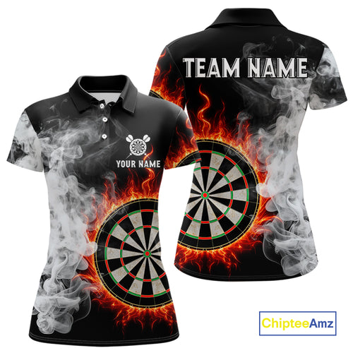 Custom White Smokes Red Flames Dartboard Dart Women Polo Jerseys Dart Team Shirt NYN1667