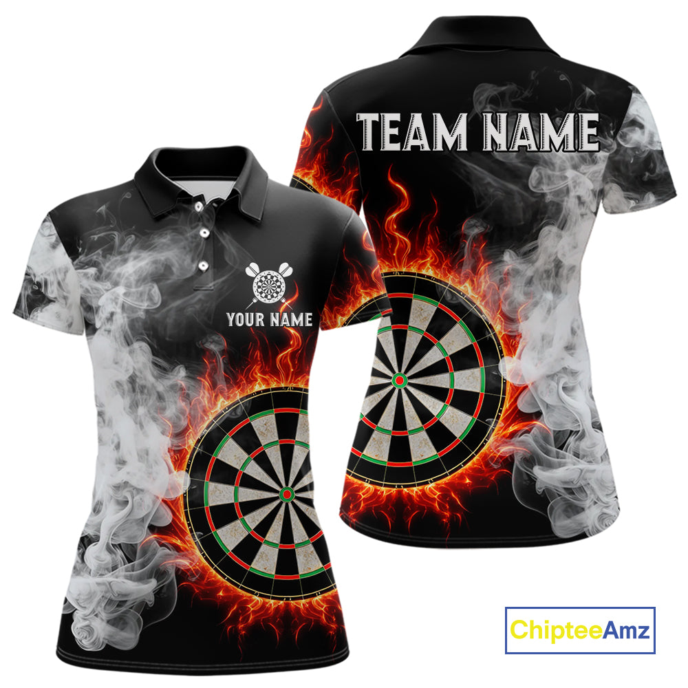 Custom White Smokes Red Flames Dartboard Dart Women Polo Jerseys Dart Team Shirt NYN1667