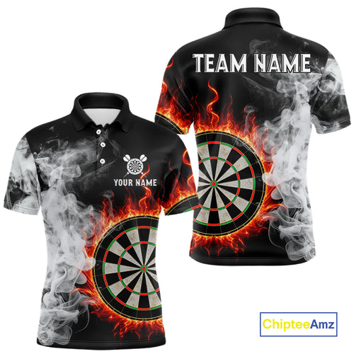 Custom White Smokes Red Flames Dartboard Dart Men Polo Jerseys Dart Team Shirt NYN1667