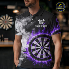 Load image into Gallery viewer, Custom White Smokes Purple Flames Dartboard Dart Men Polo Jerseys Dart Team Shirt NYN1669