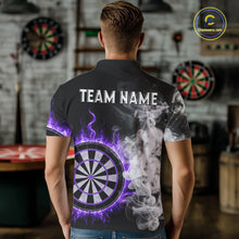 Load image into Gallery viewer, Custom White Smokes Purple Flames Dartboard Dart Men Polo Jerseys Dart Team Shirt NYN1669