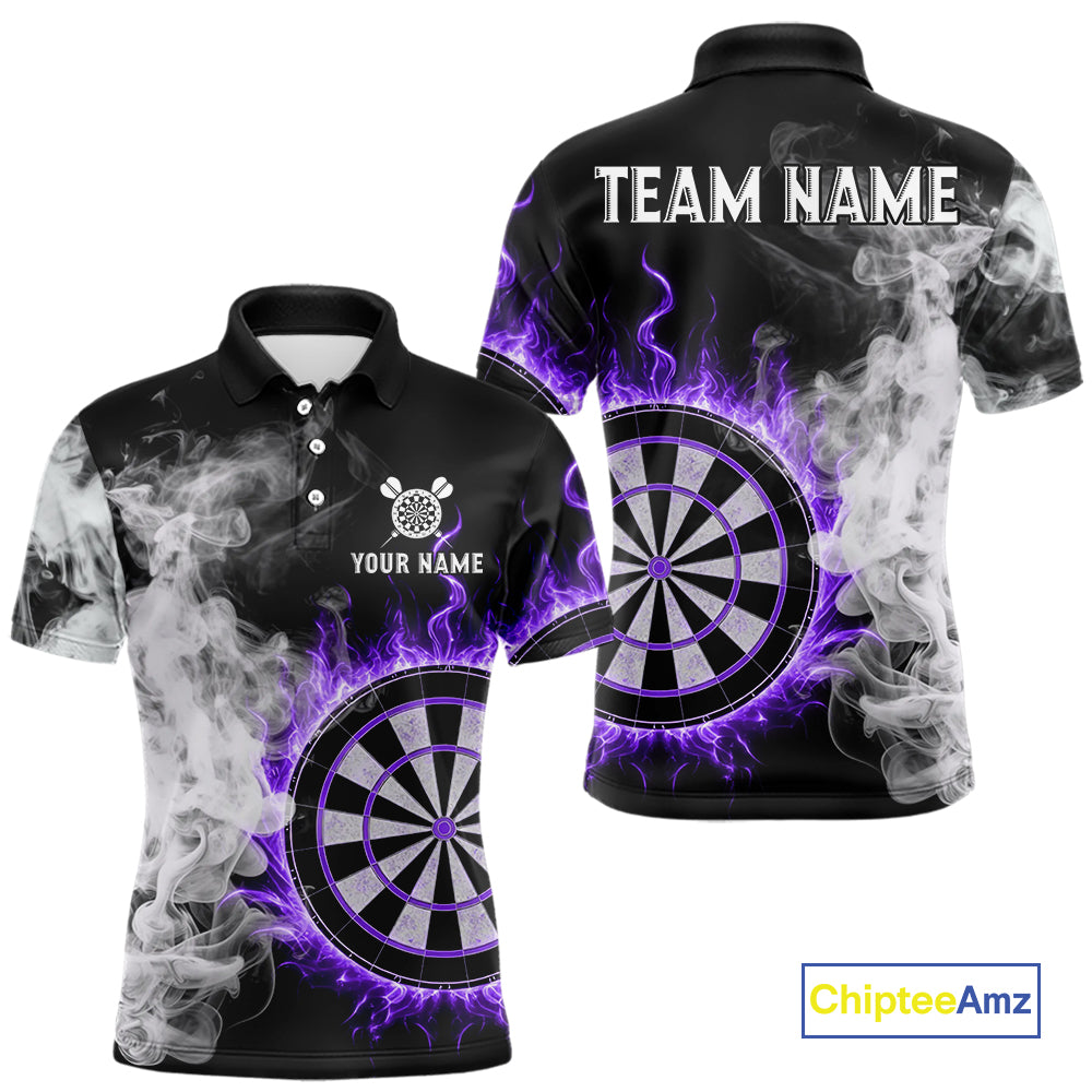 Custom White Smokes Purple Flames Dartboard Dart Men Polo Jerseys Dart Team Shirt NYN1669