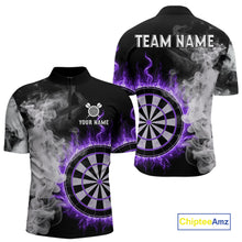 Load image into Gallery viewer, Custom White Smokes Purple Flames Dartboard Dart Men Quarter-Zip Jerseys Dart Team Shirt NYN1669