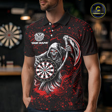 Load image into Gallery viewer, Black &amp; Red Splatter Grim Reaper Hold Dartboard Dart Polo Shirts For Men Custom Dart Team Shirts NYN2681