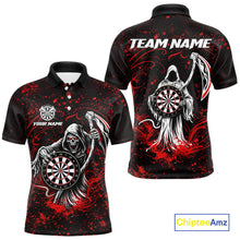 Load image into Gallery viewer, Black &amp; Red Splatter Grim Reaper Hold Dartboard Dart Polo Shirts For Men Custom Dart Team Shirts NYN2681