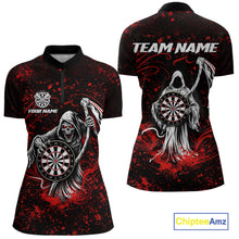 Load image into Gallery viewer, Black &amp; Red Splatter Grim Reaper Hold Dartboard Dart 1/4-Zip Shirts For Women Custom Dart Team Shirts NYN2681