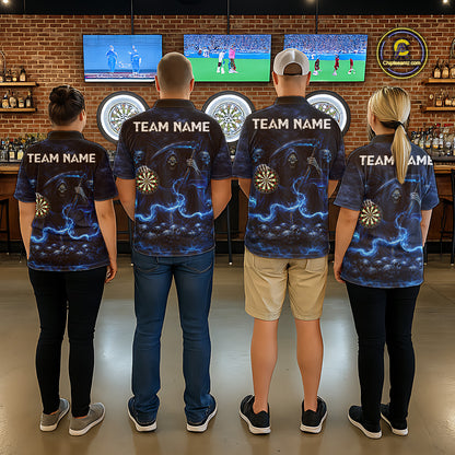 Blue Smoking Grim Reaper Dartboard Dart 1/4-Zip Shirts For Men Custom Multiskull Dart Team Shirts NYN2683
