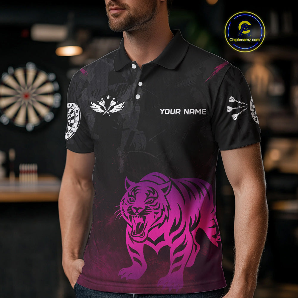 Men’s Darts Team Jersey With Eye-Catching Magenta Tiger And Grunge Pattern NYN0278