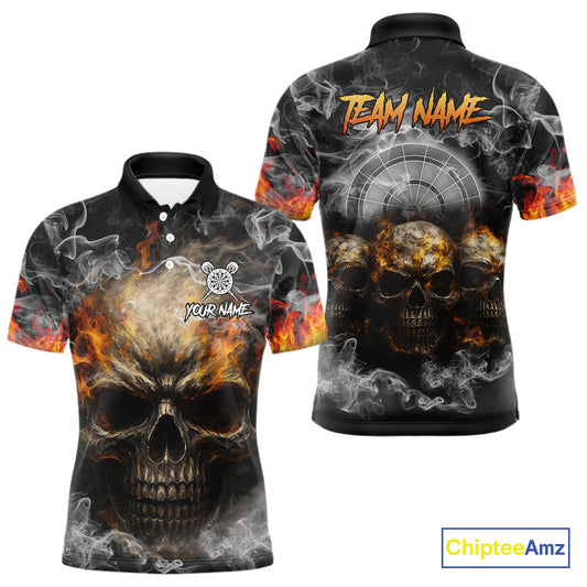 Smoke Skull Darts Grunge Men's Darts Polo Shirt - Custom Name For Players NYN0749
