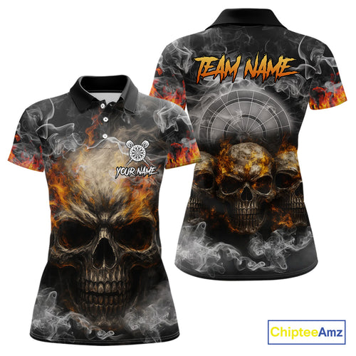 Smoke Skull Darts Grunge Women's Darts Polo Shirt - Custom Name For Players NYN0749