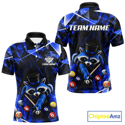 Funny Raccoon 8 Ball Billiard Shirt For Men Custom Blue Broken Glass Pool Polo & 1/4 Zip Jersey NYN3790