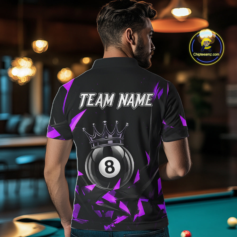 Black And Purple Geometric Crown 8 Ball Billiard Pool Shirt For Men Custom Billiard Team Jersey NYN3217