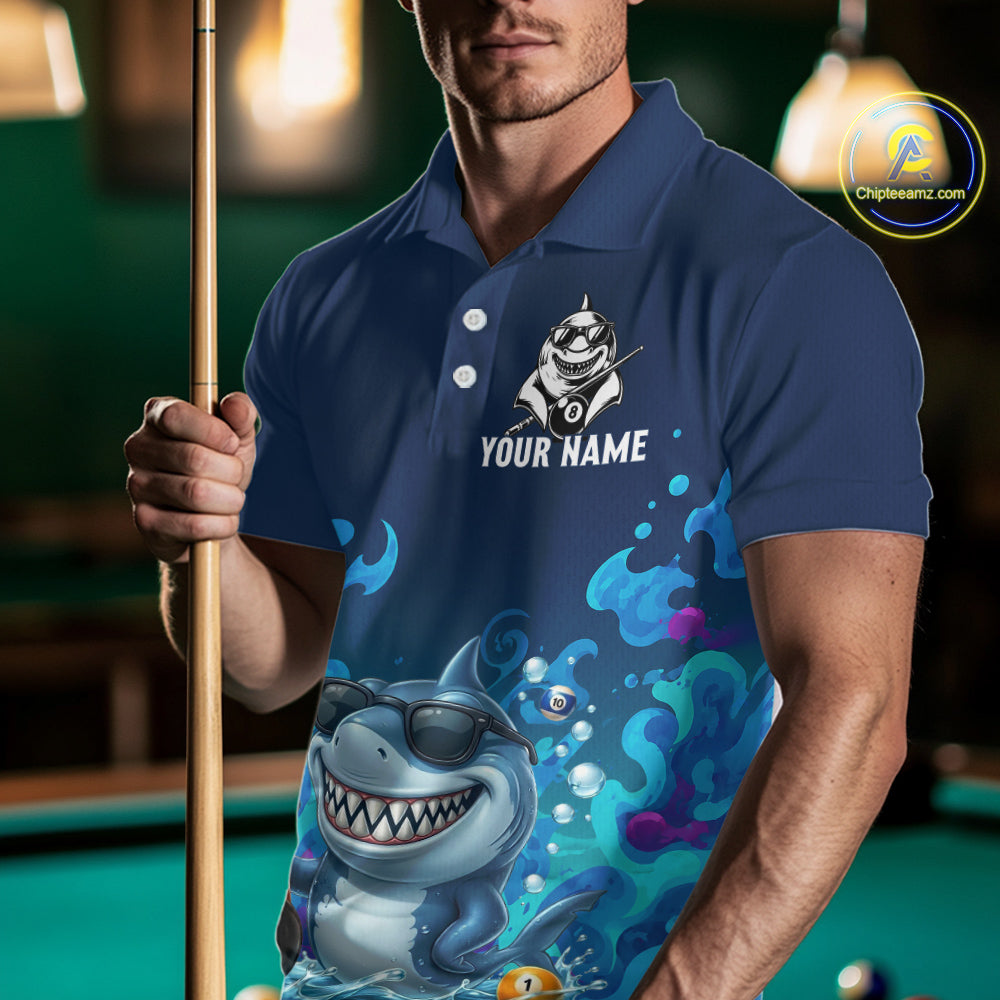 Personalized Funny Shark Blue Waving Billiard 8 Ball Shirt For Men Billiard Pool Team Jersey NYN3221