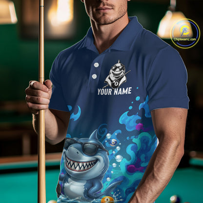 Personalized Funny Shark Blue Waving Billiard 8 Ball Shirt For Men Billiard Pool Team Jersey NYN3221