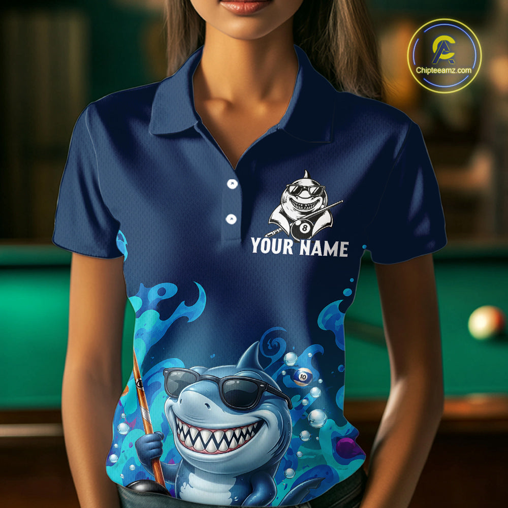 Personalized Funny Shark Blue Waving Billiard 8 Ball Shirt For Women Billiard Pool Team Jersey NYN3221