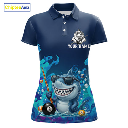 Personalized Funny Shark Blue Waving Billiard 8 Ball Shirt For Women Billiard Pool Team Jersey NYN3221