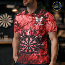 Load image into Gallery viewer, Male dart player wearing Red Crown Dartboard custom dart uniform for league competition and dart tournaments