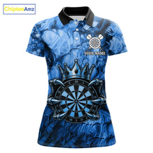 Load image into Gallery viewer, Blue Crown Dartboard Claws Skull women's dart polo shirt custom dart team uniform, professional dart jersey, custom name apparel