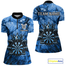 Load image into Gallery viewer, Blue Crown Dartboard Claws Skull women's quarter zip dart jersey personalized dart uniform