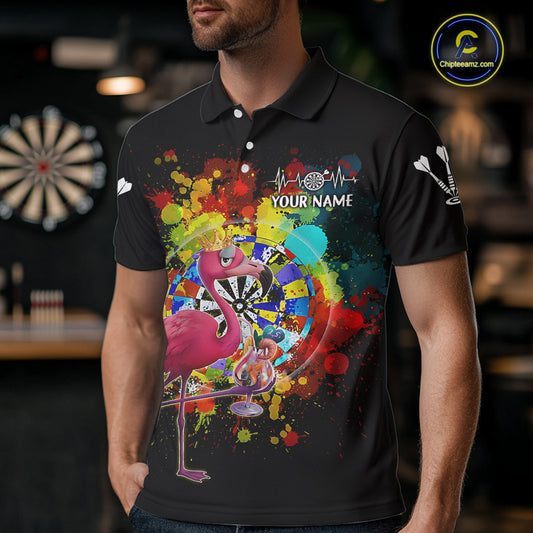 Custom Funny Colorful Crown Flamingo Men Darts Polo League Shirts Splatter Dart Jerseys NYN2209