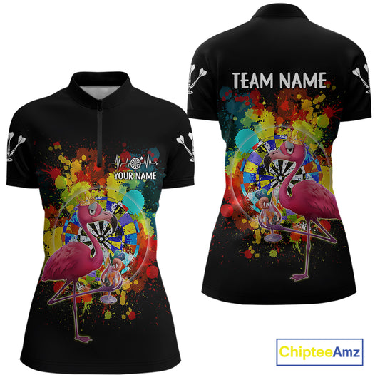 Custom Funny Colorful Crown Flamingo Women Darts Quarter-Zip League Shirts Splatter Dart Jerseys NYN2209