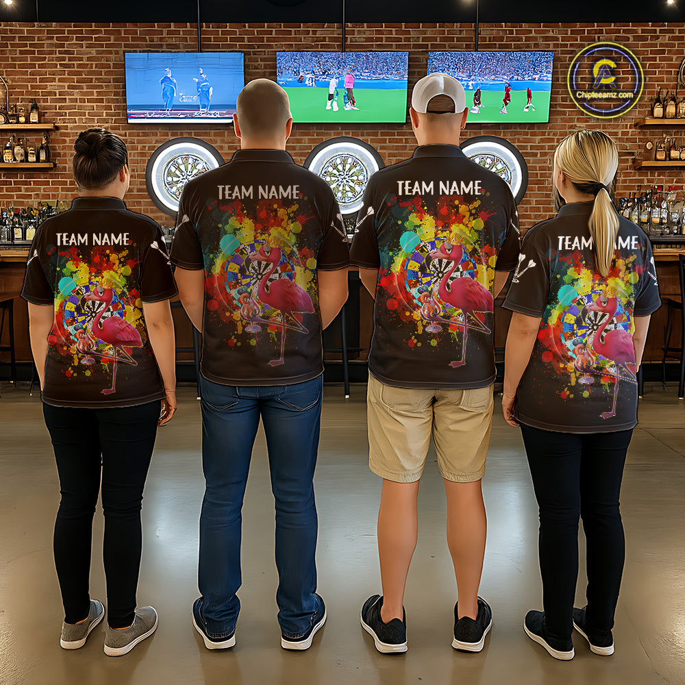 Custom Funny Colorful Crown Flamingo Women Darts Polo League Shirts Splatter Dart Jerseys NYN2209