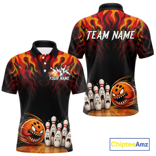 Funny Angry Ball & Pins Mens Bowling Shirt Custom Fire Flame Team Bowling Jersey For Bowlers NYN3232