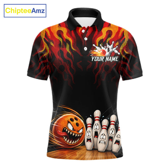 Funny Angry Ball & Pins Mens Bowling Shirt Custom Fire Flame Team Bowling Jersey For Bowlers NYN3232