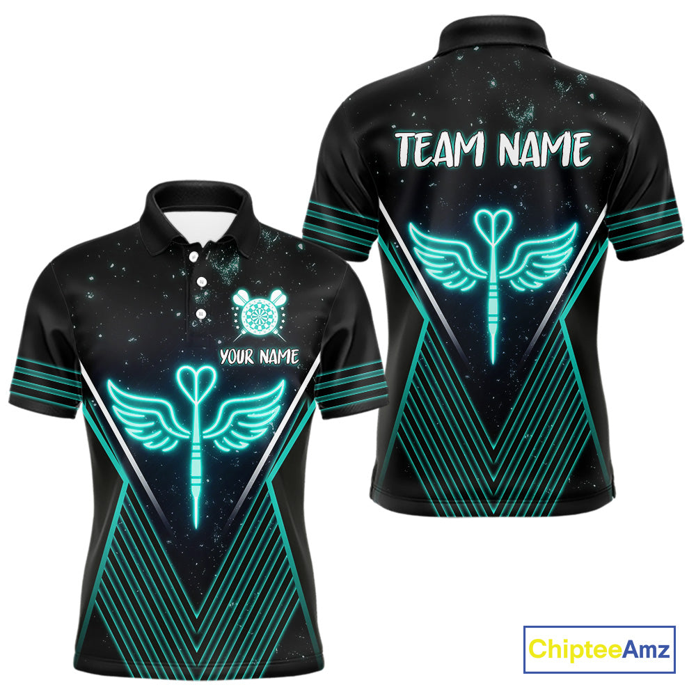 Neon Turquoise Wings Dart Arrow Men's Darts Shirt - Custom Name For Players NYN0555