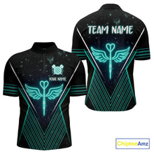 Load image into Gallery viewer, Neon Turquoise Wings Dart Arrow Men's Darts Shirt - Custom Name For Players NYN0555