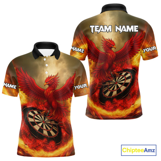 Red Phoenix & Flame Dartboard Men's Darts 1/4-Zip Shirt - Custom Name For Players NYN0765