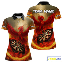 Load image into Gallery viewer, Red Phoenix &amp; Flame Dartboard Wonen&#39;s Darts Polo Shirt - Custom Name For Players NYN0765