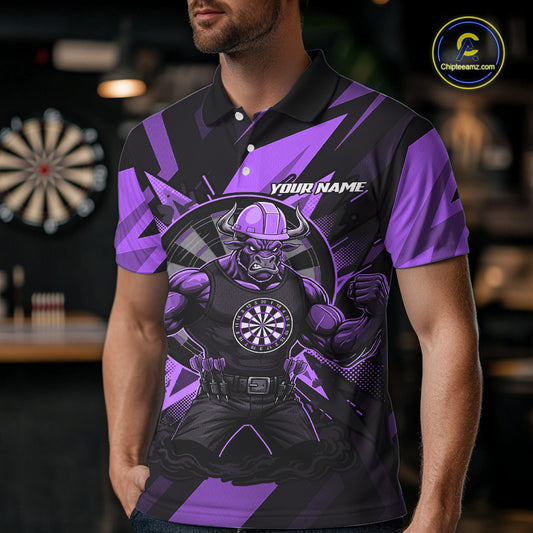 Purple Funny Muscle Bull Dartboard Custom Funny Darts Polo Shirt For Men Dart Jerseys NYN1956