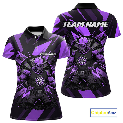 Purple Funny Muscle Bull Dartboard Custom Funny Darts Polo Shirt For Women  Dart Jerseys NYN1956