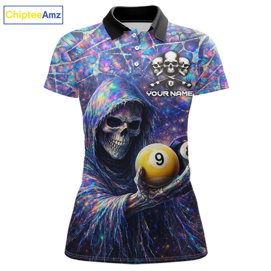 Holographic Grunge Grim Reaper Hold 8 Ball 9 Ball Pool Women Billiard Shirt Custom Billiard Team Attire NYN2704