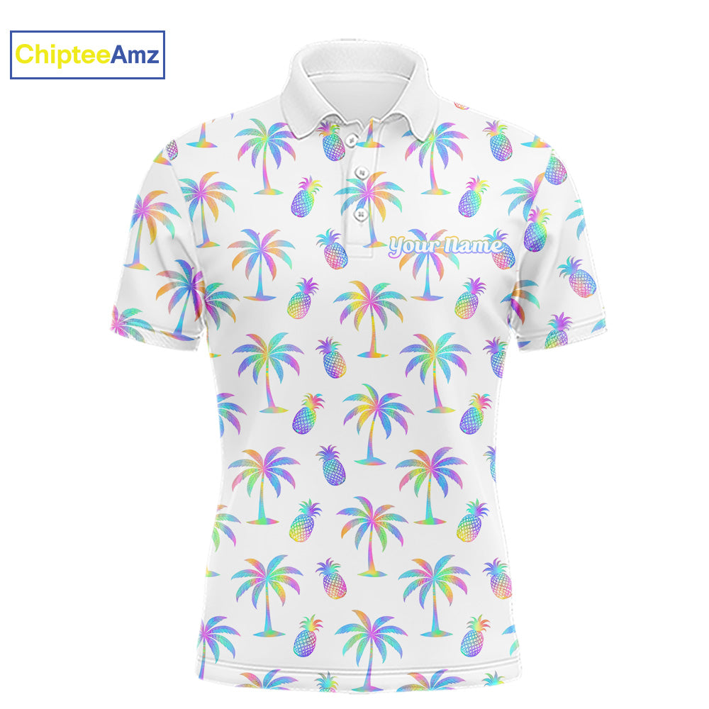 Personalized Tropical Palm Trees Pineapple Men Golf Polo Shirts Holographic Team Golf Clothes NYN2862