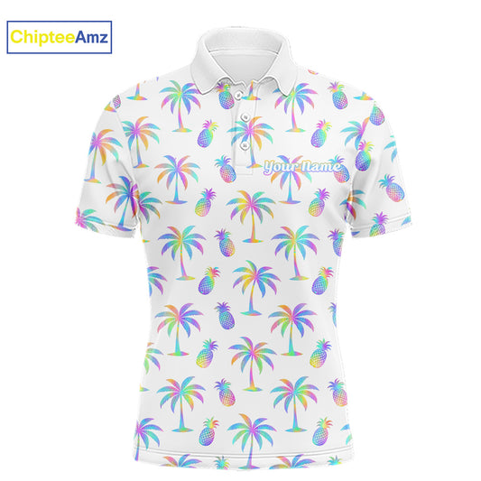 Personalized Tropical Palm Trees Pineapple Men Golf Polo Shirts Holographic Team Golf Clothes NYN2862