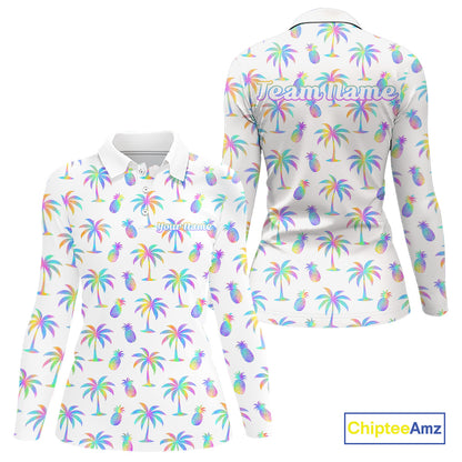 Personalized Tropical Palm Trees Pineapple Women Golf Polo Shirts Holographic Team Golf Clothes NYN2862