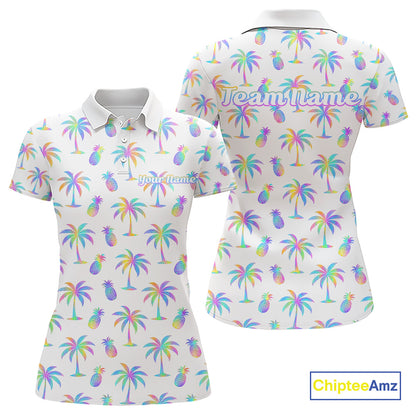 Personalized Tropical Palm Trees Pineapple Women Golf Polo Shirts Holographic Team Golf Clothes NYN2862