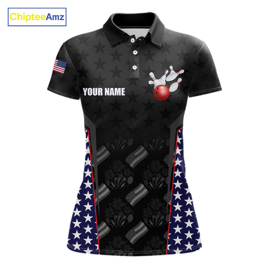 Personalized American Flag Eagle Bowling Shirts For Women Patriotic Bowling Pins And Ball Team Jersey NYN3074